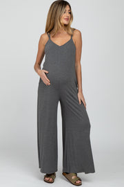 Charcoal Cross Back Wide Leg Maternity Jumpsuit