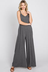 Charcoal Cross Back Wide Leg Maternity Jumpsuit