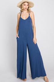 Blue Cross Back Wide Leg Jumpsuit