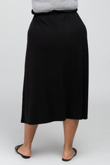 Black Gathered Waist Plus Midi Skirt