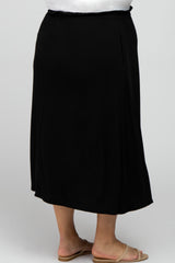 Black Gathered Waist Maternity Plus Midi Skirt