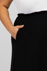 Black Gathered Waist Maternity Plus Midi Skirt