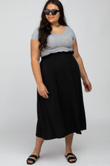 Black Gathered Waist Plus Midi Skirt