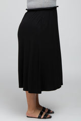 Black Gathered Waist Plus Midi Skirt