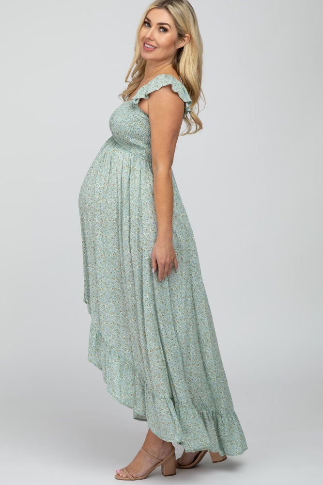 Sage Floral Smocked Hi-Low Maternity Maxi Dress – PinkBlush