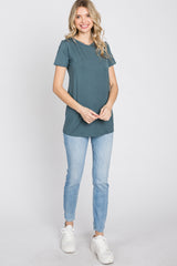 Blue Basic Short Sleeve Top