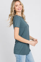 Blue Basic Short Sleeve Top