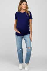 Navy Basic Short Sleeve Maternity Top