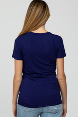 Navy Basic Short Sleeve Maternity Top