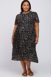 Black Floral Pleated Chiffon Maternity Plus Midi Dress