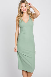 Mint Sleeveless Ribbed Knit Fitted Dress