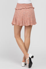 Pink Floral Smocked Mini Skirt