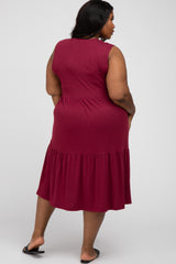 Burgundy Ribbed Sleeveless Plus Midi Dress