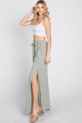 Light Olive Ditsy Floral Side Slit Pants