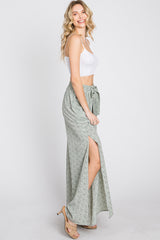 Light Olive Ditsy Floral Side Slit Pants