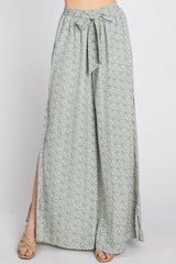 Light Olive Ditsy Floral Side Slit Pants