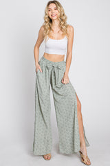 Light Olive Ditsy Floral Side Slit Pants