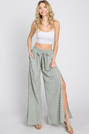 Light Olive Ditsy Floral Side Slit Pants