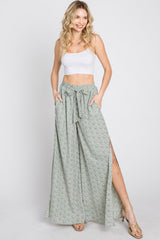 Light Olive Ditsy Floral Side Slit Pants