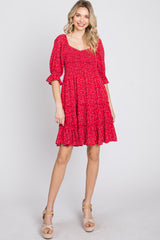 Red Floral Sweetheart Neck Ruffle Tiered Maternity Dress