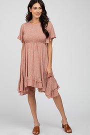 Mauve Floral Smocked Ruffle Dress