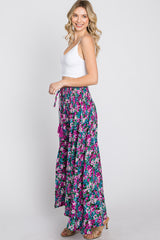 Fuchsia Floral Hi-Low Button Front Skirt