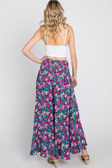 Fuchsia Floral Hi-Low Button Front Skirt