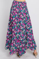 Fuchsia Floral Hi-Low Button Front Skirt