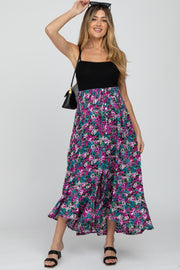 Fuchsia Floral Hi-Low Button Front Maternity Skirt