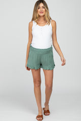 Sage Ruffle Hem Maternity Shorts