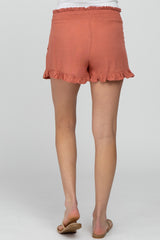 Salmon Ruffle Hem Maternity Shorts