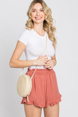 Salmon Ruffle Hem Maternity Shorts