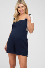 Navy Blue Square Neck Elastic Strap Maternity Romper