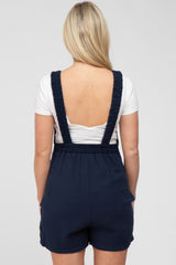 Navy Blue Square Neck Elastic Strap Maternity Romper