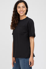 Black Oversized Pocket Front Short Sleeve Top