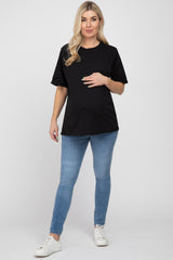 Black Oversized Pocket Front Short Sleeve Maternity Top