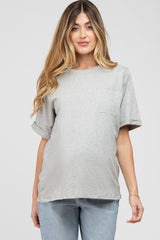 Heather Grey Oversized Pocket Front Short Sleeve Maternity Top