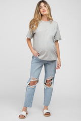 Heather Grey Oversized Pocket Front Short Sleeve Maternity Top