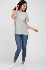 Heather Grey Oversized Pocket Front Short Sleeve Top