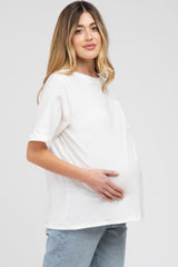 White Oversized Pocket Front Short Sleeve Maternity Top