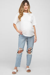 White Oversized Pocket Front Short Sleeve Maternity Top