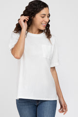 White Oversized Pocket Front Short Sleeve Top