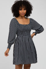 Black Plaid Smocked Maternity Dress