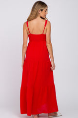 Red Sleeveless Ruffle Tiered Maternity Maxi Dress