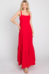 Red Sleeveless Ruffle Tiered Maxi Dress