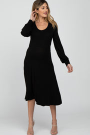 Black Bubble Sleeve Maternity Midi Dress