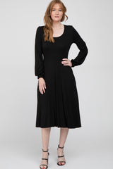 Black Bubble Sleeve Midi Dress