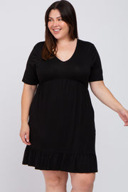 Black V-Neck Ruffle Hem Dress