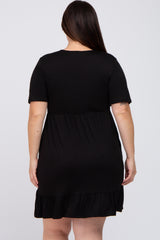 Black V-Neck Ruffle Hem Dress