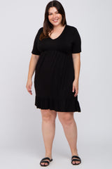 Black V-Neck Ruffle Hem Dress